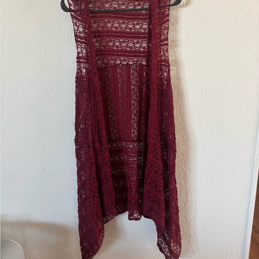 Burgundy Lace Vest